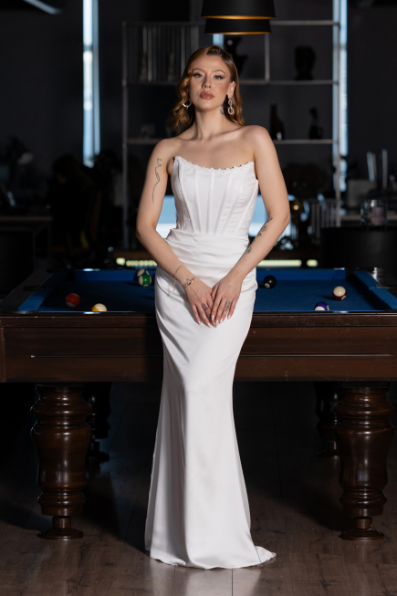 Long White Satin Evening Dress ABU6000