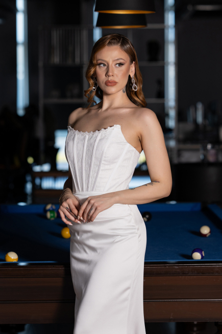 Long White Satin Evening Dress ABU6000