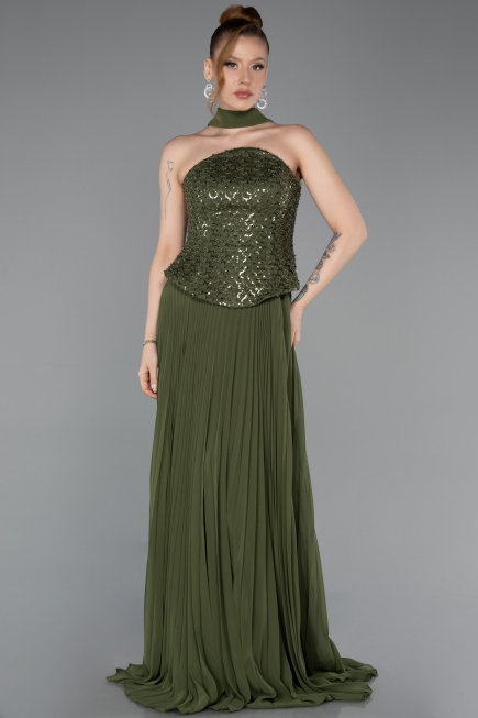 Long Olive Drab Chiffon Evening Dress ABU6011