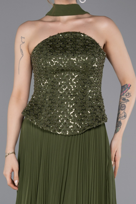 Long Olive Drab Chiffon Evening Dress ABU6011