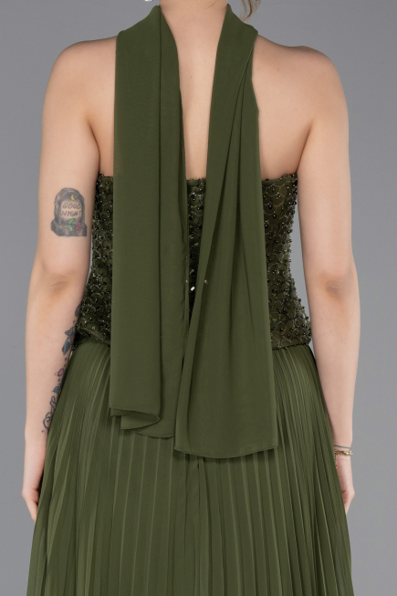 Long Olive Drab Chiffon Evening Dress ABU6011