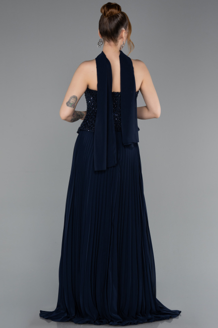 Long Navy Blue Chiffon Evening Dress ABU6011