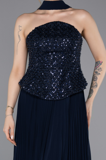 Long Navy Blue Chiffon Evening Dress ABU6011