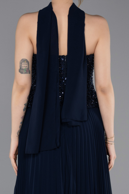 Long Navy Blue Chiffon Evening Dress ABU6011