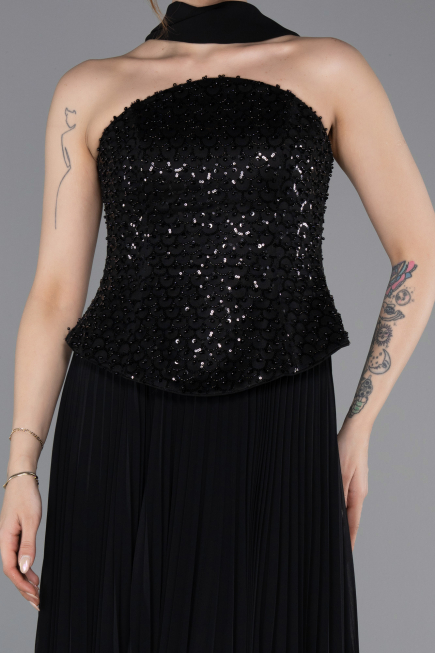 Long Black Chiffon Evening Dress ABU6011