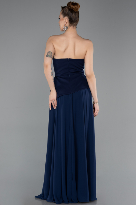 Long Navy Blue Chiffon Evening Dress ABU5681