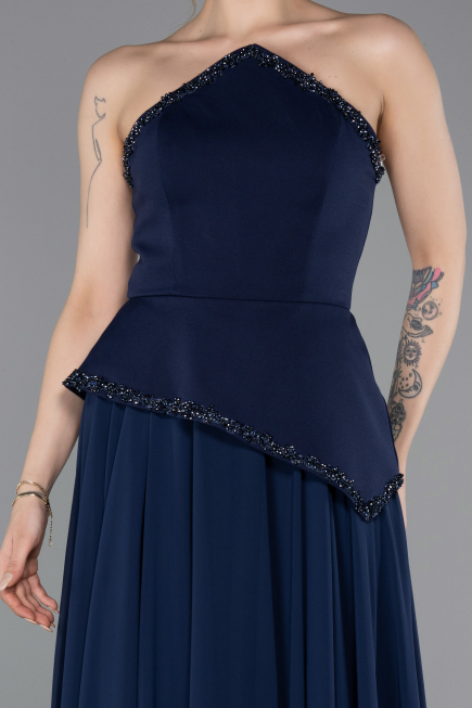 Long Navy Blue Chiffon Evening Dress ABU5681