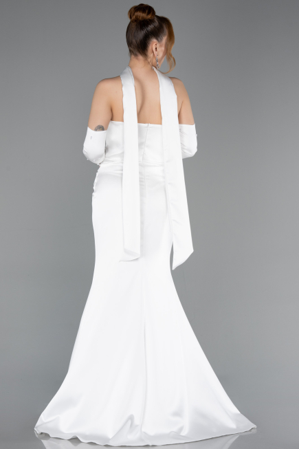 Long White Satin Evening Dress ABU5944
