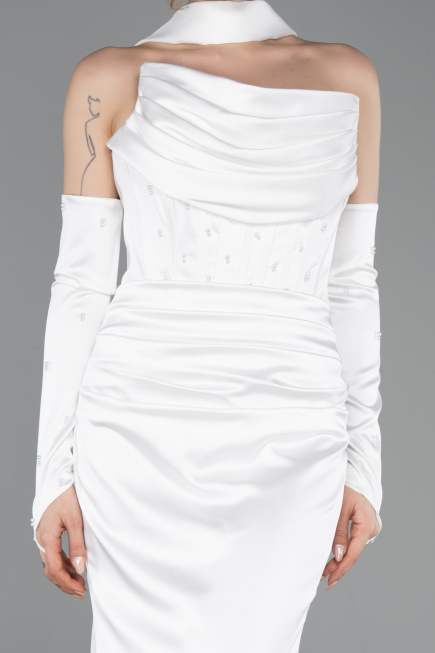 Long White Satin Evening Dress ABU5944