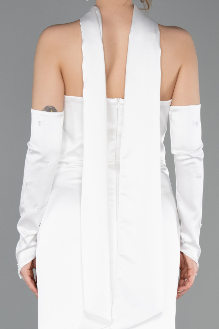 Long White Satin Evening Dress ABU5944