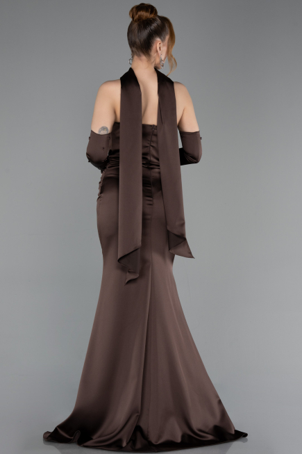 Long Brown Satin Evening Dress ABU5944