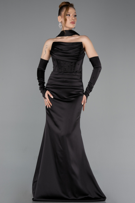 Long Black Satin Evening Dress ABU5944