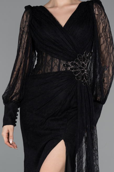 Long Black Dantelle Evening Dress ABU6016