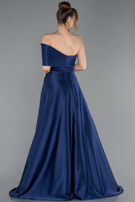 Long Navy Blue Satin Evening Dress ABU6019