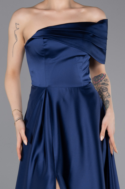 Long Navy Blue Satin Evening Dress ABU6019