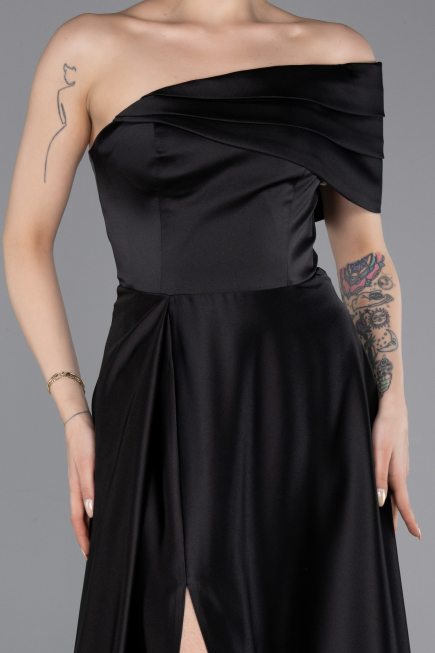 Long Black Satin Evening Dress ABU6019