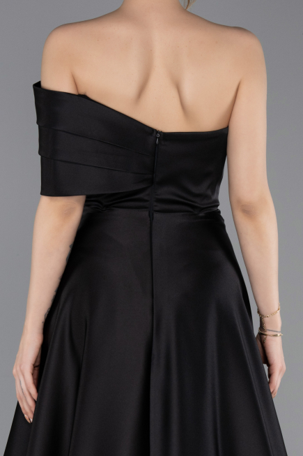 Long Black Satin Evening Dress ABU6019