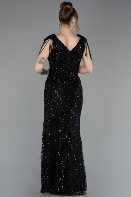 Long Black Beaded Evening Dress ABU5959