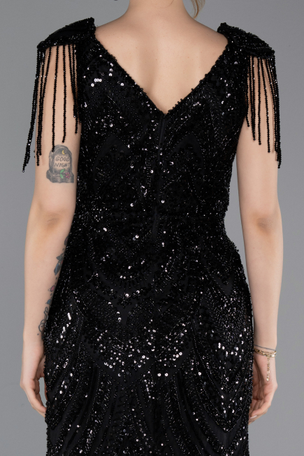 Long Black Beaded Evening Dress ABU5959