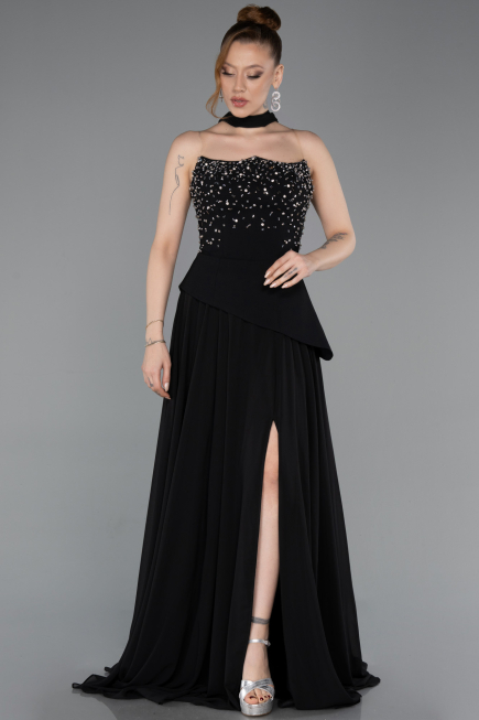 Long Black Chiffon Evening Dress ABU6018