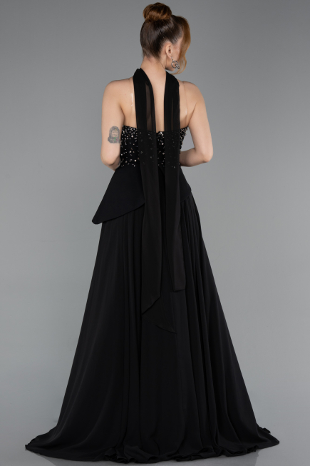 Long Black Chiffon Evening Dress ABU6018
