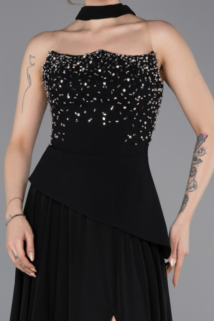 Long Black Chiffon Evening Dress ABU6018