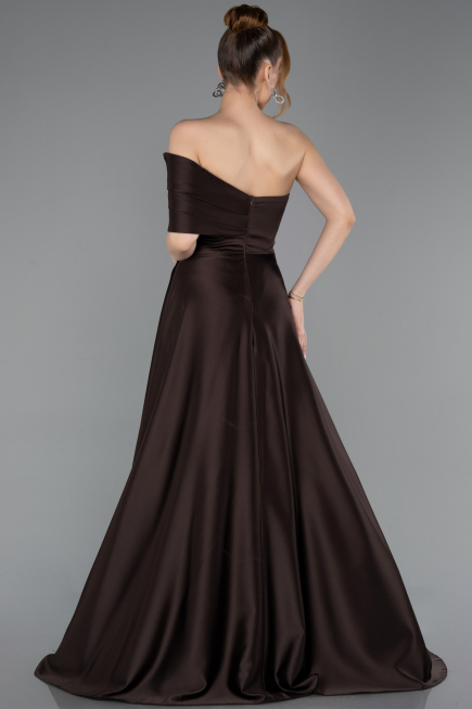 Long Brown Satin Evening Dress ABU6019