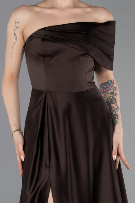 Long Brown Satin Evening Dress ABU6019