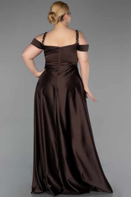 Brown Strappy Long Satin Plus Size Engagement Dress ABU4207