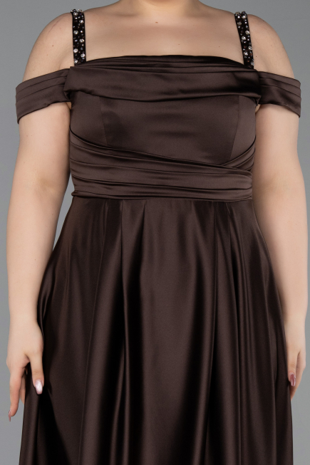 Brown Strappy Long Satin Plus Size Engagement Dress ABU4207