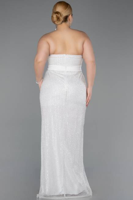 Long White Beaded Plus Size Evening Dress ABU5989