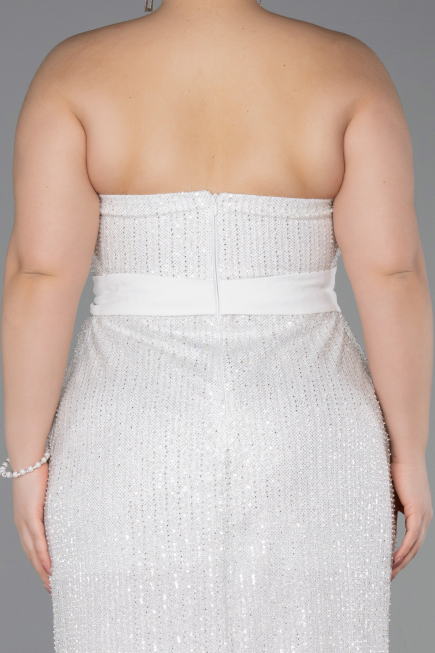Long White Beaded Plus Size Evening Dress ABU5989