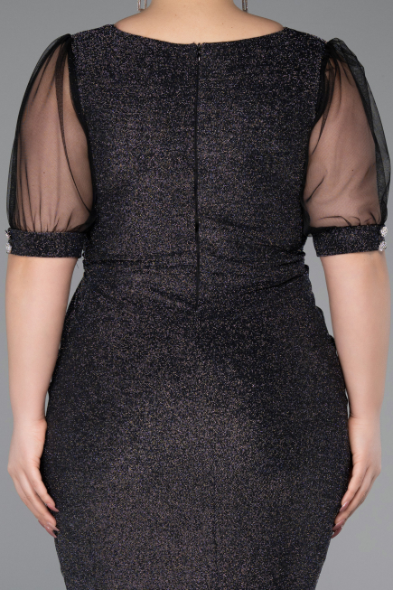 Black-Silver Short Plus Size Cocktail Dress ABK2247