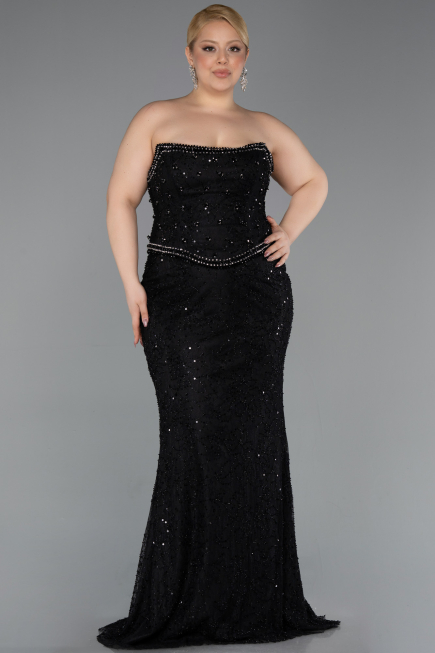 Long Black Dantelle Plus Size Evening Gown ABU5994