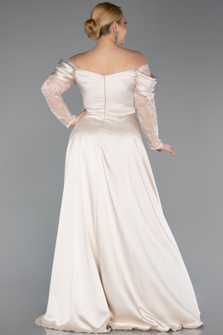 Beige Long Satin Formal Plus Size Dress ABU5261
