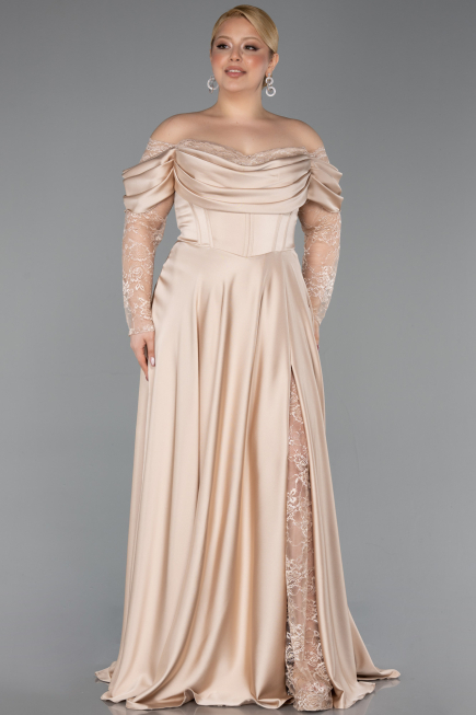 Gold Long Satin Formal Plus Size Dress ABU5261