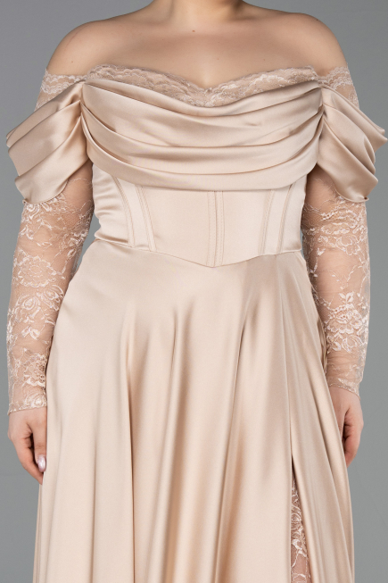 Gold Long Satin Formal Plus Size Dress ABU5261