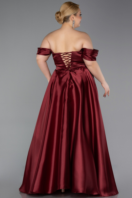 Burgundy Long Satin Plus Size Evening Gown ABU5726