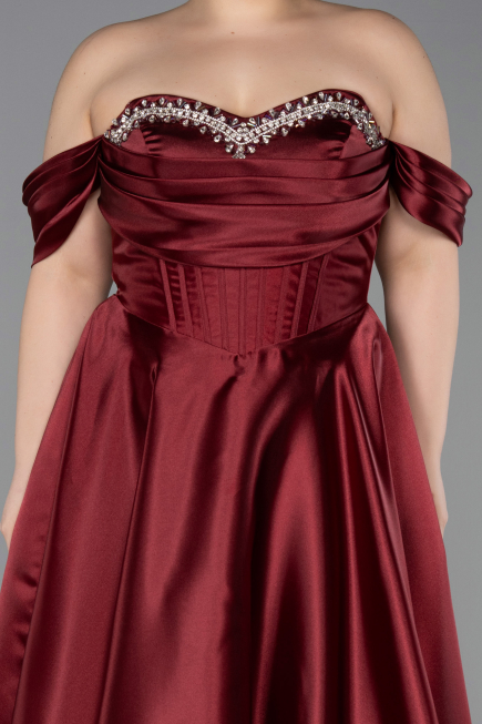Burgundy Long Satin Plus Size Evening Gown ABU5726
