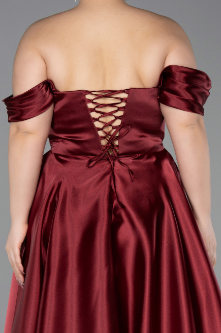Burgundy Long Satin Plus Size Evening Gown ABU5726