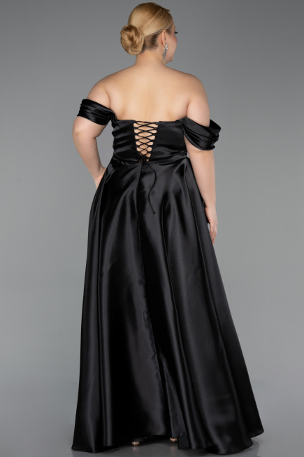 Long Black Satin Plus Size Evening Gown ABU5726