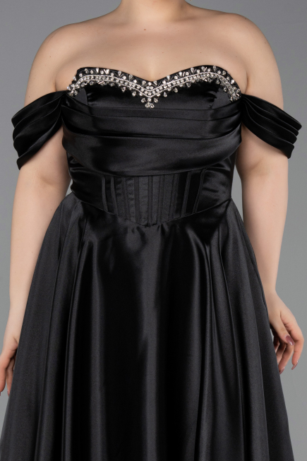 Long Black Satin Plus Size Evening Gown ABU5726