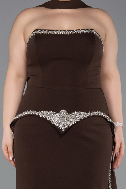 Long Brown Plus Size Evening Dress ABU6015