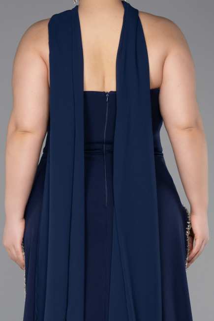 Long Navy Blue Plus Size Evening Dress ABU6015