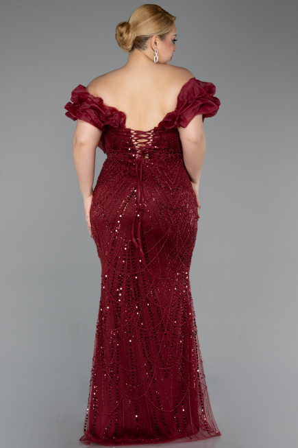 Long Burgundy Beaded Formal Plus Size Dress ABU5948
