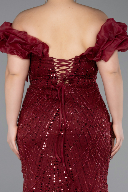 Long Burgundy Beaded Formal Plus Size Dress ABU5948