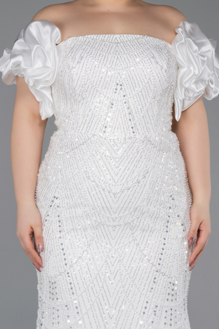 Long White Beaded Formal Plus Size Dress ABU5948