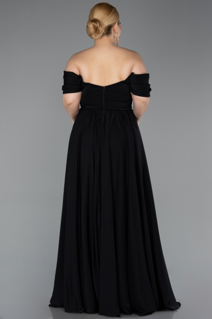 Black Long Chiffon Plus Size Evening Dress ABU3738