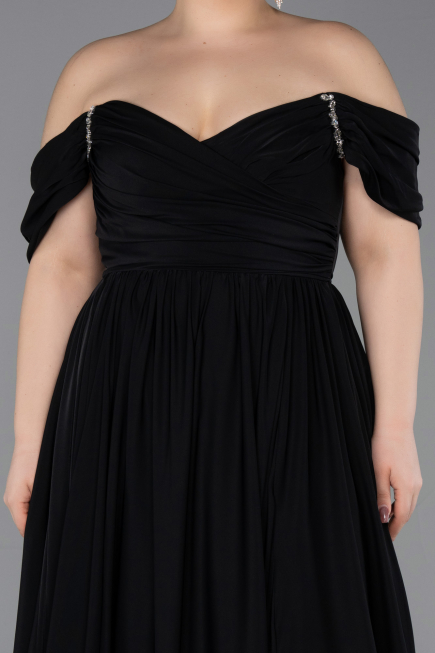 Black Long Chiffon Plus Size Evening Dress ABU3738