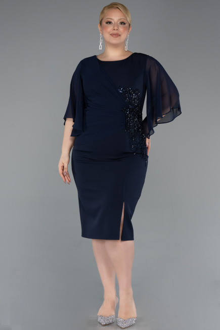 Midi Navy Blue Plus Size Cocktail Dress ABK2599